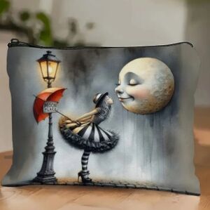 NEW Whimsical Moon & Girl Zipper Pouch Cosmetic Makeup Bag